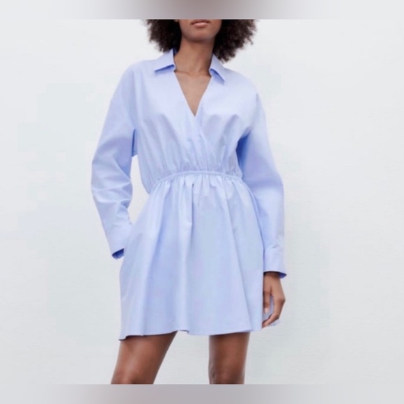 Zara SKY BLUE SHIRT DRESS - Picture 6 of 10